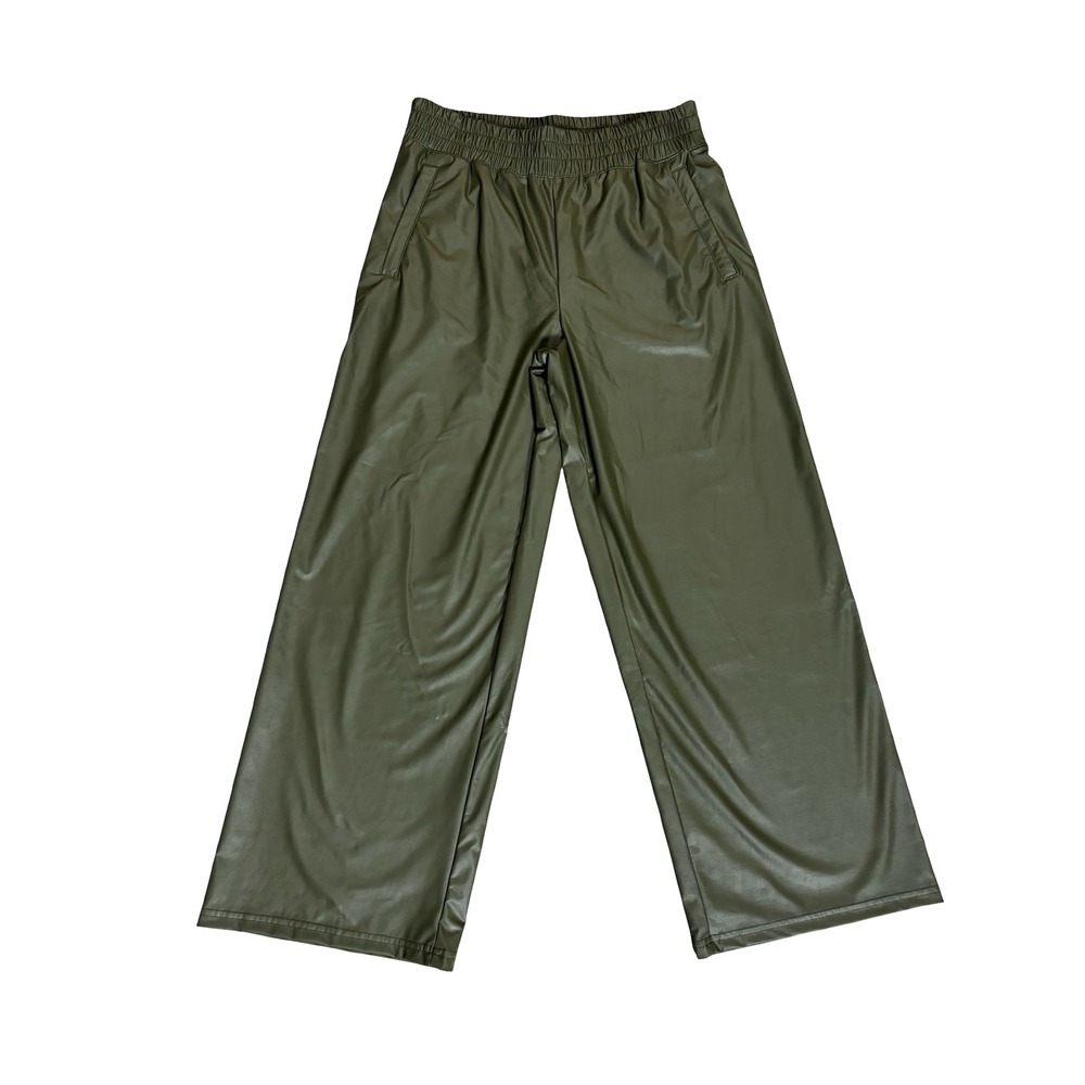 OFFLINE by Aerie Real Luxe Faux Leather Wide Leg Pants Medium Short Olive Green